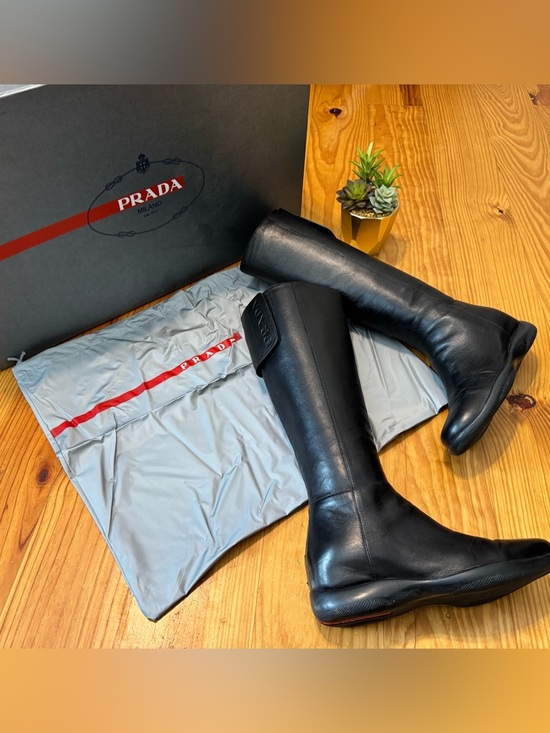 Prada Shoes - PRADA Calzature Donna Nappa Sport B Nero Black Leather Riding Boots 36.5 3WZ013